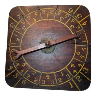 Rare Antique Hand Made Painted Wood Brass Carnival Gambling Number Wheel Game For Sale