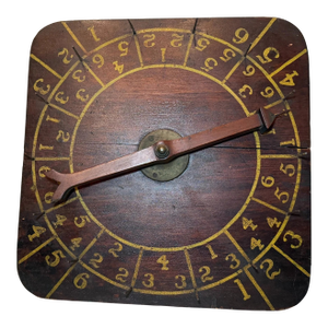 Rare Antique Hand Made Painted Wood Brass Carnival Gambling Number Wheel Game