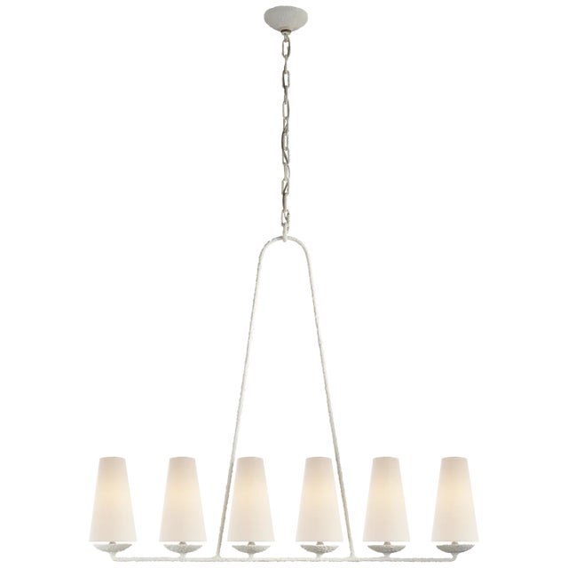 Modern AERIN for Visual Comfort Signature Fontaine Linear Chandelier in Plaster with Linen Shades For Sale - Image 3 of 5