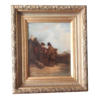 1860s British School Oil on Board Painting "What's Elsie Worth?" For Sale