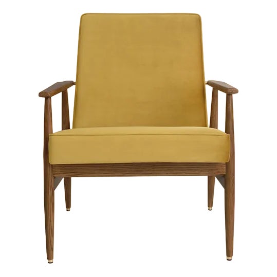 Fox Lounge Chair in Mustard Velvet and Dark Wood, 2023 For Sale