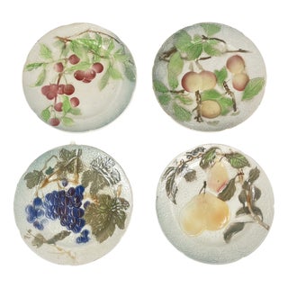 Barbotine Fruit Plates from KG St Clément, Late 19th Century, Set of 4 For Sale