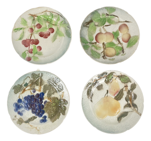 Barbotine Fruit Plates from KG St Clément, Late 19th Century, Set of 4