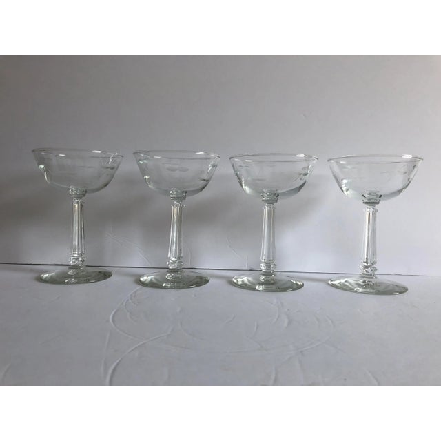Midcentury Etched Floral Pattern Set of 4 Stemware For Sale In New York - Image 6 of 6