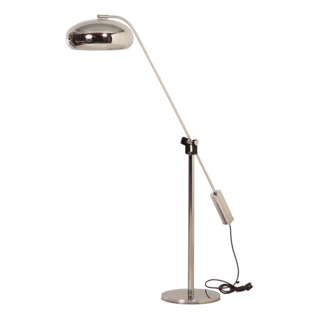 Chrome Space Age Floor Lamp with Adjustable Rod Arm, 1970s For Sale