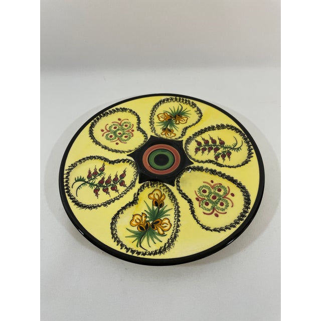 A whimsical bright yellow French Oyster Plate made by Henriot Quimper, Brittany, France. C. 1950s. Signed on the back...