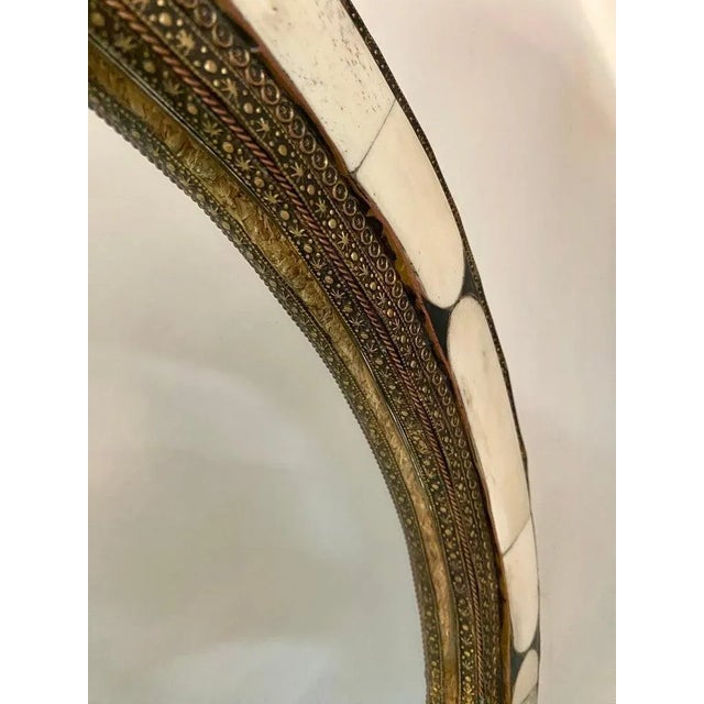 Hollywood Regency Style Handmade Arched White Bone & Brass Inlay Mirror, Pair For Sale - Image 9 of 10