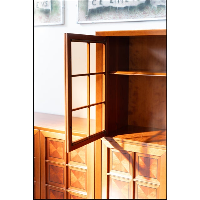 Modular Corner Cabinet in Cherrywood with Glass and Carved Doors with Fox Hunt Design, 1970s, Set of 4 For Sale - Image 9 of 12