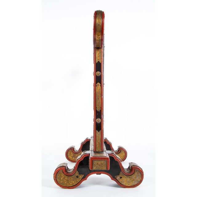 Japanese 19th Century Japanese Red and Black Lacquer Table Mirror Gilt Brass Mounts For Sale - Image 3 of 14