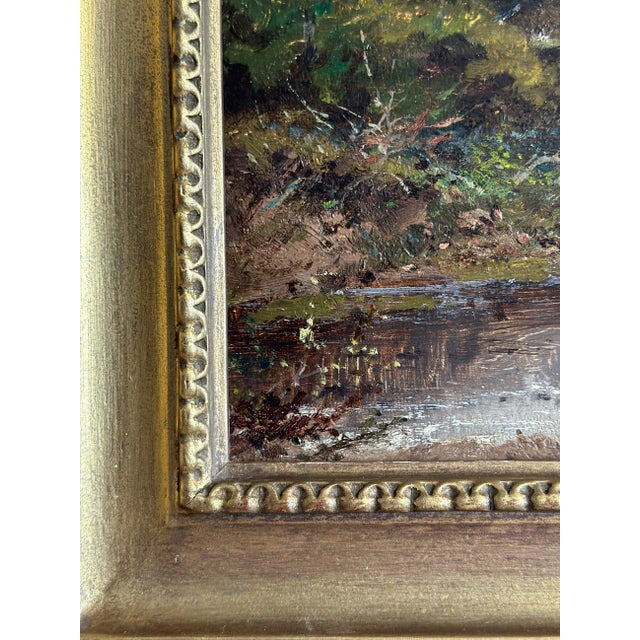 Rustic European 19th Century Original British Oil Painting, Geese/Ducks by a Cottage Pond, Joseph Thors For Sale - Image 3 of 12