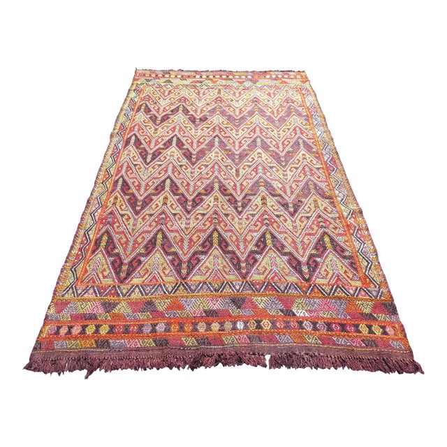Mid. 20th Century Herringbone Design Wool Kilim Area Rug For Sale