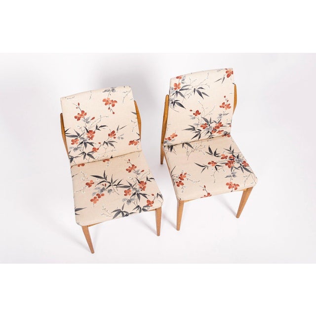Beige Vintage Mid Century Wood & Floral Fabric Side Chairs, 1950s For Sale - Image 8 of 12