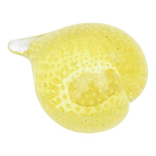 Mid Century Modern Murano Yellow Bullecante Bubble Paperweight Italy, 1950's For Sale