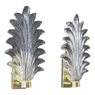 Tall Clear Murano Glass Palm Tree Leaf Sconces, 2000, Set of 2 For Sale