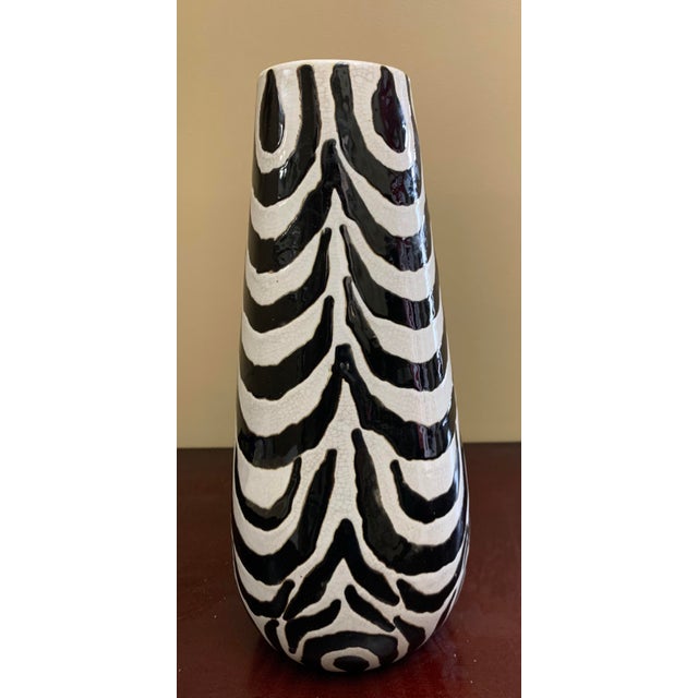 Vintage Black & White Striped Crackle Pottery Vase Chairish