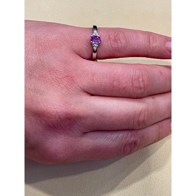 Traditional Pink Sapphire and Diamond 14 Karat White Gold Ring, Estate Size 6.5 For Sale - Image 3 of 18