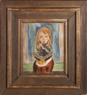 Crying Girl, Unknown Artist Pastel on Paper, Unsigned