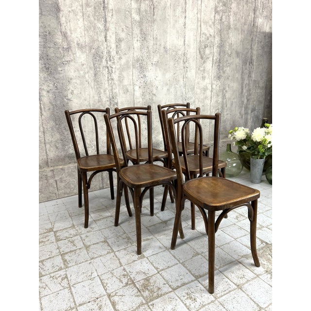Vintage Bistro Chairs in Dark Brown Bentwood, 1920s, Set of 6 For Sale - Image 3 of 10