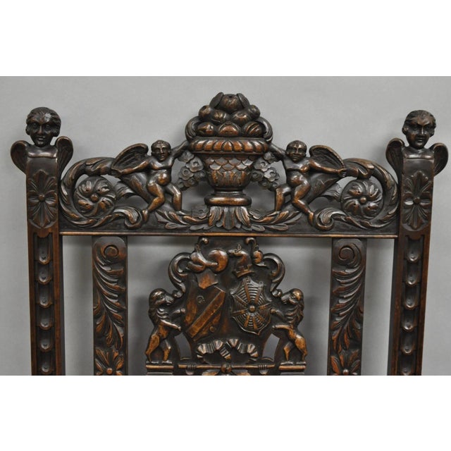Renaissance Late 19th Century Antique Italian Renaissance Carved Walnut Throne Armchair With Winged Cherubs For Sale - Image 3 of 12