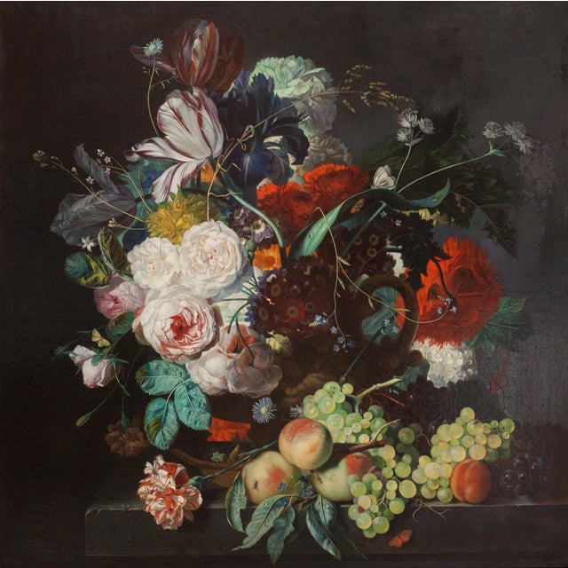 Angelo Granati, Floral Still Life with Fruit, Oil on Canvas, Framed For Sale - Image 3 of 12
