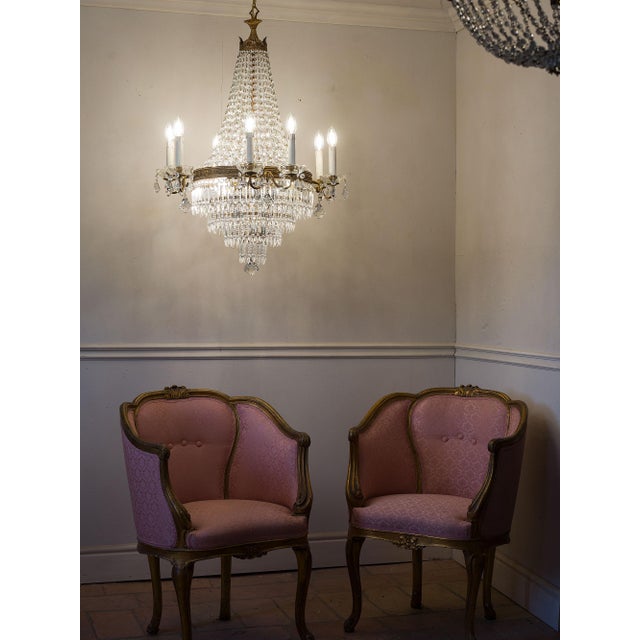 Italian Empire Style 12-Light Chandelier in Brass, Crystal and Cut Glass, 1940s For Sale - Image 12 of 15
