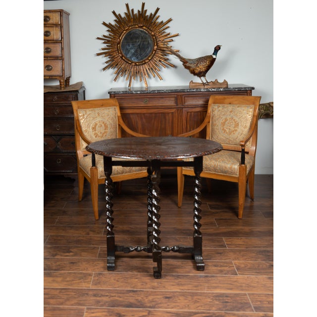 Wood English 1850s Oak Gate Leg Oval Table with Carved Decor and Barley Twist Base For Sale - Image 7 of 12