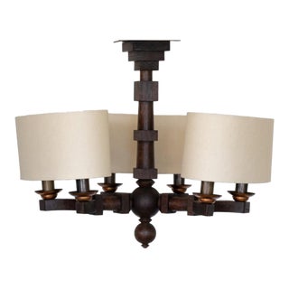1940s Carved Wood Chandelier by Charles Dudouyt For Sale