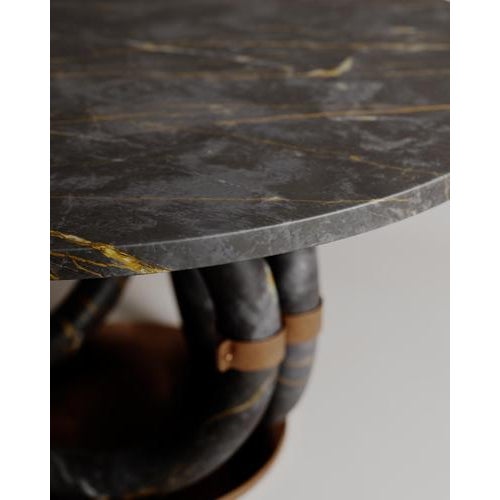 Round Pink Marble and Bronze Lilly Dining Table by Esther Knopfler For Sale - Image 13 of 15