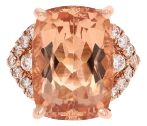12.08 Carat Morganite Diamond 14 Karat Rose Gold Cocktail Ring, Size 7