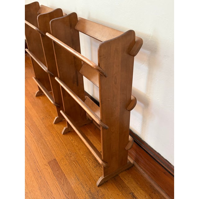 Ethan Allen Mid-Century Arts & Crafts Three-Tier Wood Book Trough Stands, a Pair For Sale - Image 4 of 7
