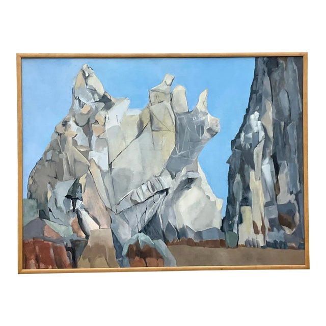 Vintage Boho Modernist Landscape Oil on Canvas Painting For Sale