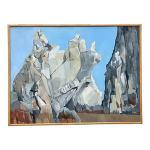 Vintage Boho Modernist Landscape Oil on Canvas Painting