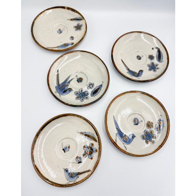 Ken Edwards 1960s El Palomar Tonala Coffee Tea Cups & Plates Mexico Folk Art Pottery - Set of 8 For Sale - Image 12 of 13