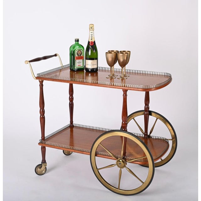 Mid-Century Italian Mahogany and Brass Serving Bar Cart, 1960s For Sale - Image 12 of 18