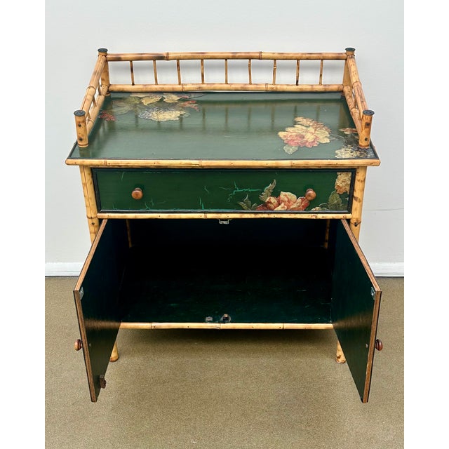 Bamboo Cabinet, Decoupaged With Flowers, Circa 1990 For Sale - Image 9 of 16