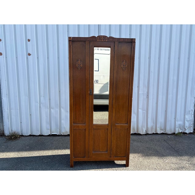 Small Art Nouveau French Wardrobe with Mirror, 1920 For Sale - Image 14 of 14