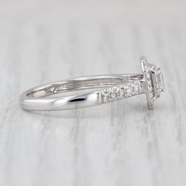 Silver 0.42ctw Diamond Halo Engagement Ring 14k White Gold Size 7 Emerald Cut, Size 7 For Sale - Image 8 of 8