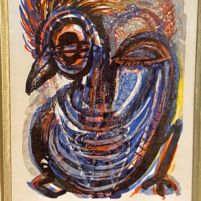 Mixed media painting of Oiseau Bird by artist Henri d Waroquier. School of Paris. Size of painting is approx. 7 5/8" X 5...