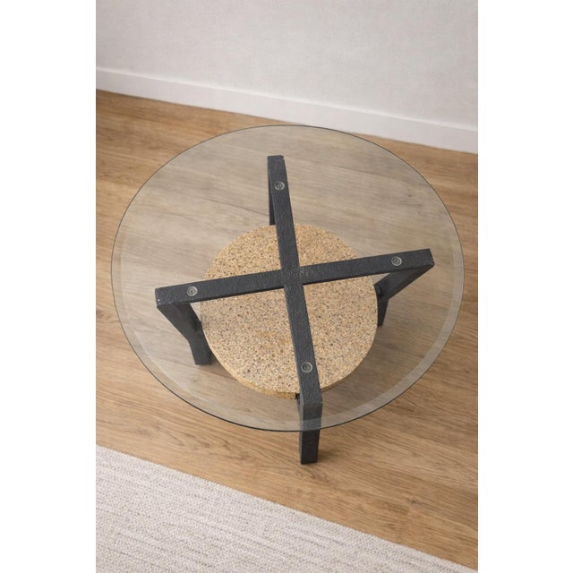 1960s Sculptural Mid-Century Modern Glass Side Table With Graphite Metal Base and Terrazzo Shelf For Sale - Image 4 of 7