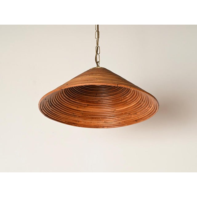Mid-Century Modern Italian Pendant Light in Rattan and Brass, 1960s For Sale - Image 11 of 13