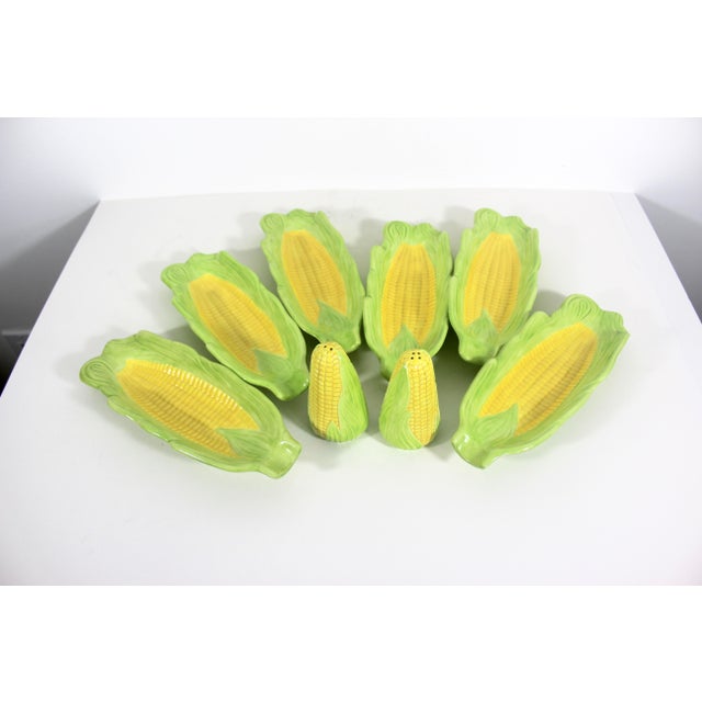 1970’s Vintage Ceramic Corn on the Cob Dishes With Salt and Pepper Shakers - 8 Pieces For Sale - Image 4 of 12