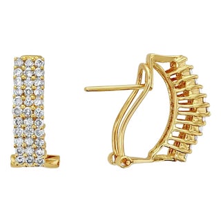 One Carat Three Row Diamond Latchback Earrings, 2 Pieces For Sale