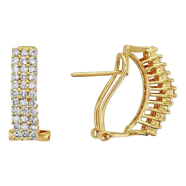 One Carat Three Row Diamond Latchback Earrings, 2 Pieces For Sale