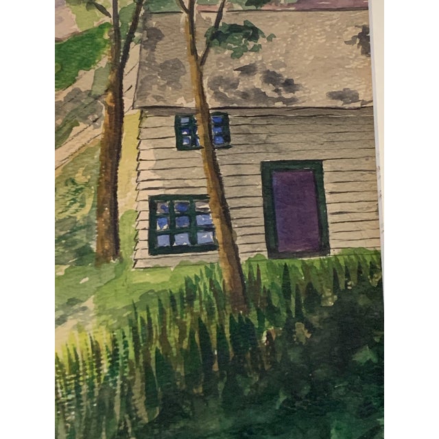 1950 Mid-Century Modernist Rural Landscape Watercolor, Signed & Framed For Sale - Image 4 of 11