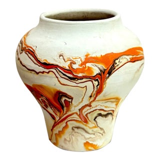 Nemadji Pottery Orange/Cream Swirl Vase For Sale