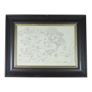 1970s Pencil Drawing of Two Flying Lovers For Sale