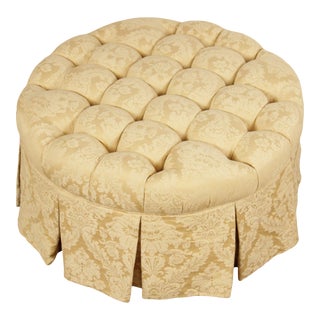 Early 21st Century English Regency Style Round Tufted Ottoman For Sale