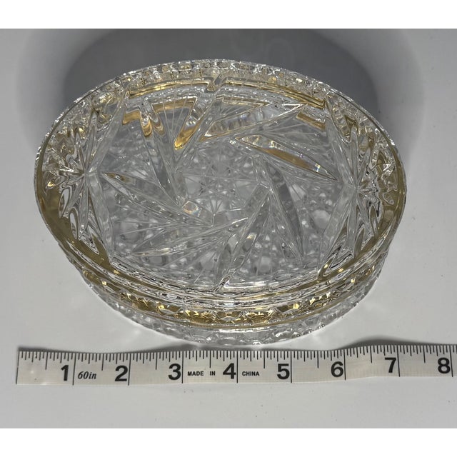 Vintage Cut Crystal Hinged Jewelry Box With Gold Tone Ormolu Mount For Sale - Image 10 of 10