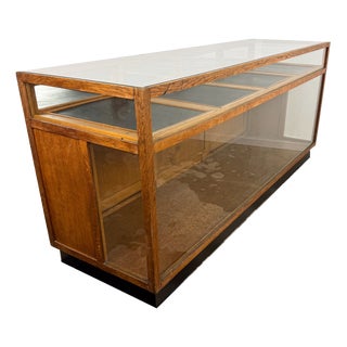 Large Vintage Oak Shop Display Counter, 1930s For Sale