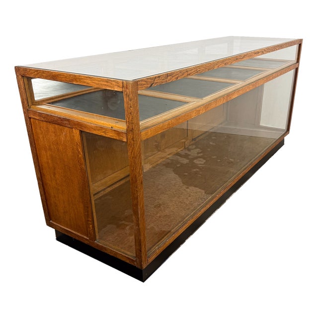 Large Vintage Oak Shop Display Counter, 1930s For Sale